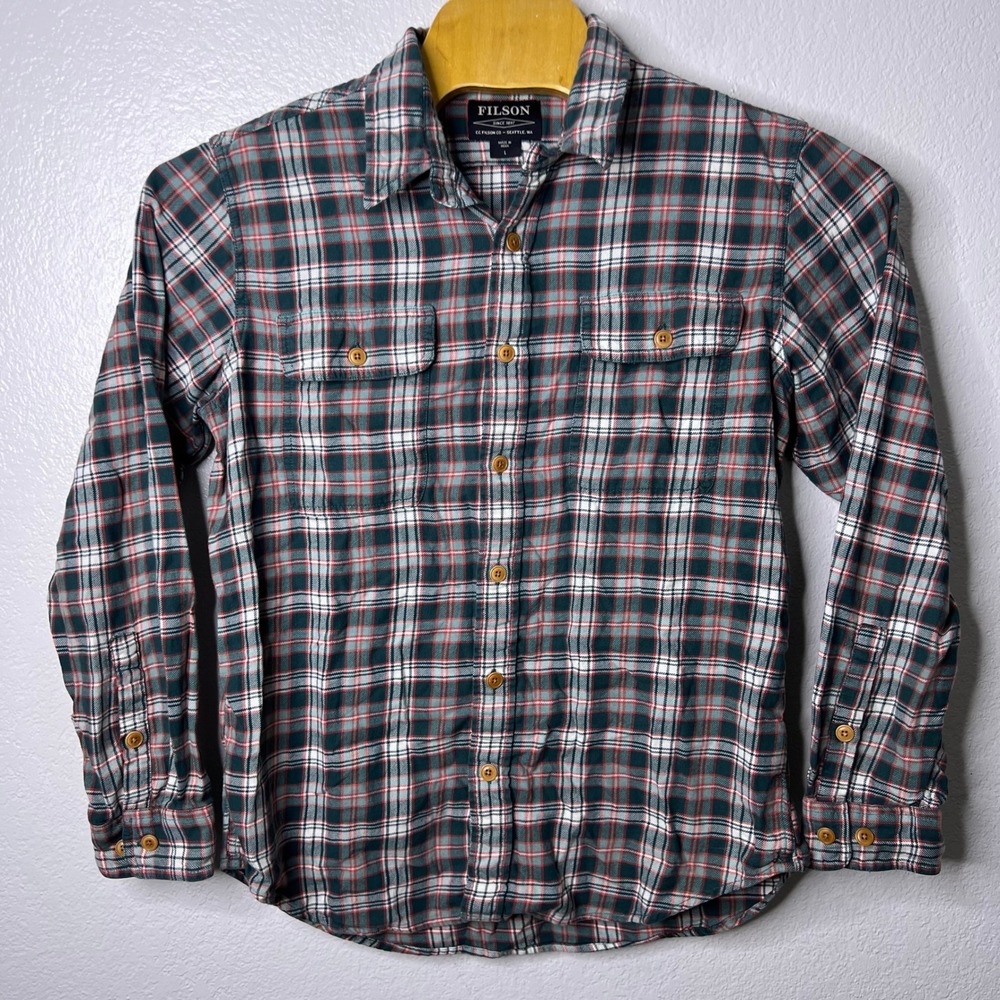 Filson Scout Shirt Mens Large Green Red Plaid Cotton Flannel Button Down Large - Picture 2 of 7